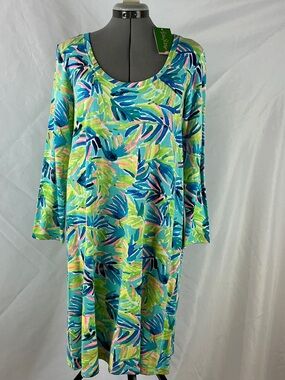 Lilly Pulitzer Green, Aqua & Pink Tropical Print Dress Women's Size M